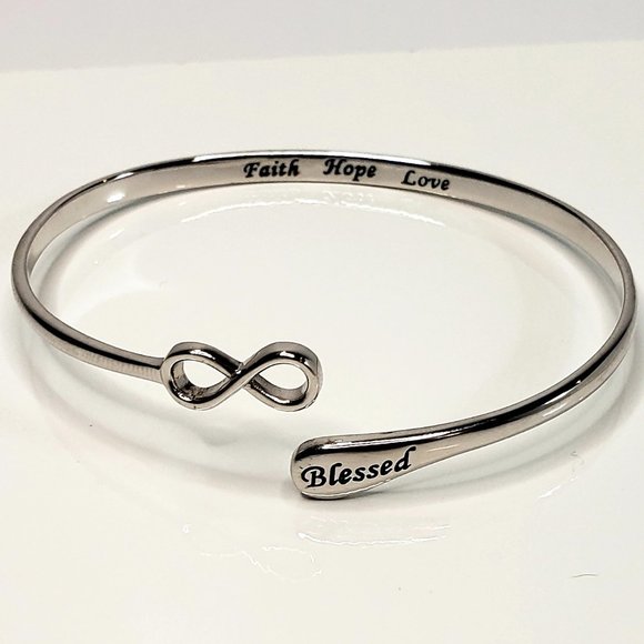 Sterling Silver Infinity "Blessed" Bangle - Picture 1 of 6